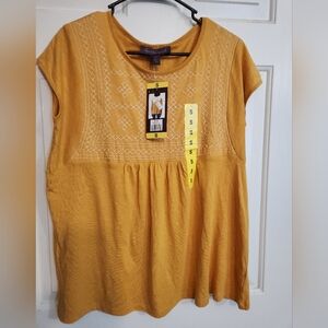 Gloria Vanderbilt Mustard Embroidered Blouse